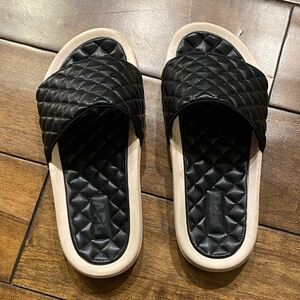 Black Quilted APL Slide Sandals